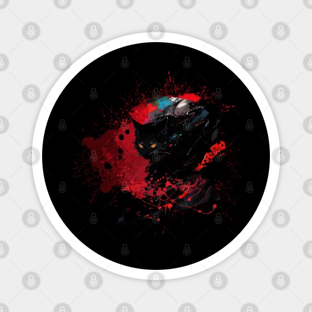 Cat Black Red Splash of color Magnet by Vinthiwa